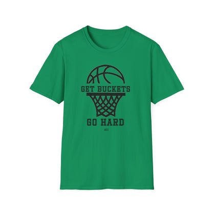 GET BUCKETS GO HARD blk ltr  Unisex Basketball T-Shirt